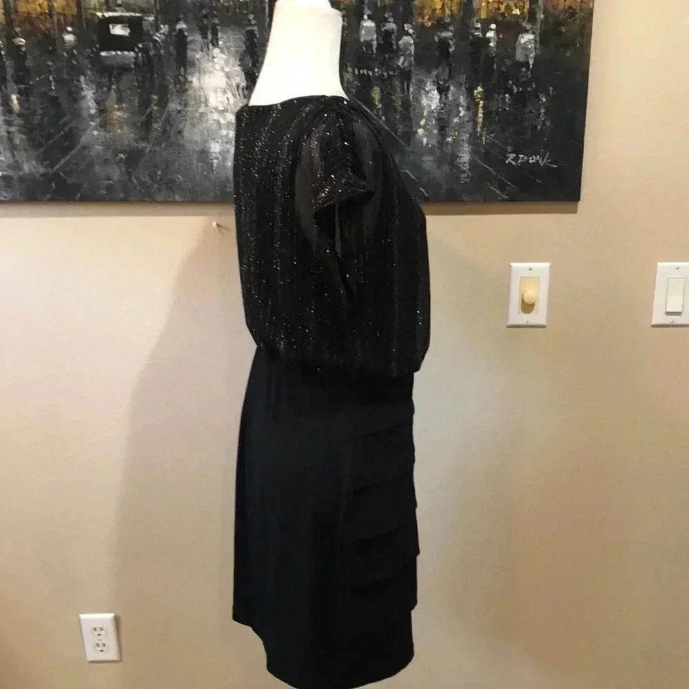 EnFocus Petite Gold/Red Shimmer Sheer Top Dress Pleated Layering Skirt-Size 12P - Picture 3 of 8